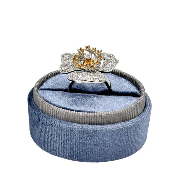NWT Flower Cocktail Ring S925 Sterling Silver CZ Open Adjustable Feminine Chic - Picture 6 of 13
